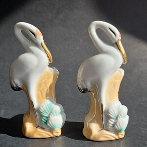 Vintage Pair Of Mini Vases Storks Or Herons Decor